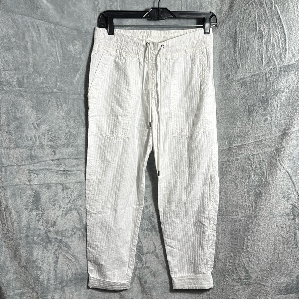 James Perse White Textured Drawstring Capris